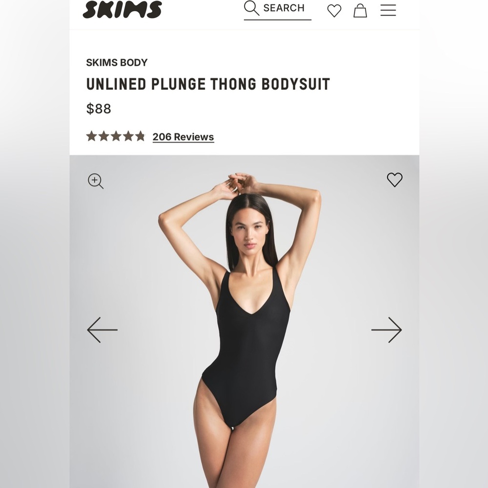 SKIMS Unlined Plunge Thong Bodysuit - Black